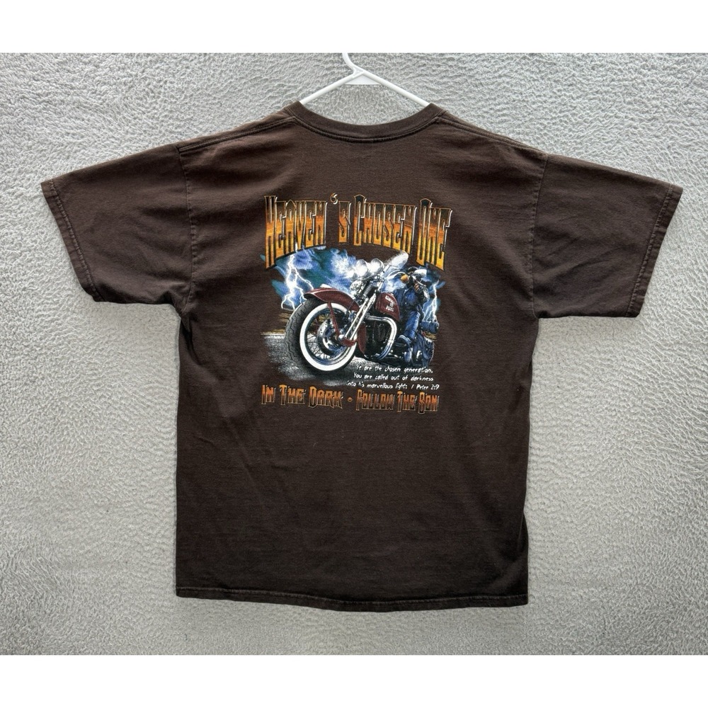 Vintage Gildan Shirt Adult Large Christian Biker Motorcycle Jesus Tee Faded Y2K